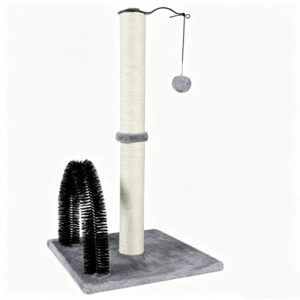 SZHD-SP1003-06 Cat Scratching Post with Grooming Brush, 62cm Tall Sisal Cat Tree with Hanging Toy Ball