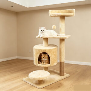 SZHD-SP1003-10 Multi-Level Cat Tree with Condo and Perches - Cat Exploring and Napping in Living Room