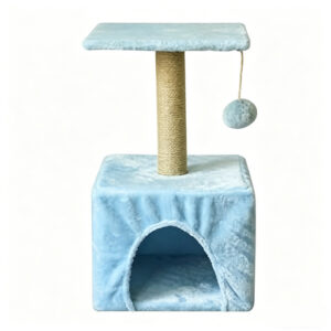 SZHD-SP1003-04 2-in-1 cat scratcher condo, durable small cat house with sisal post, plush fabric & 12mm particle board