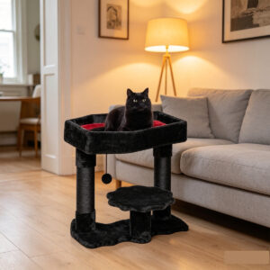 SZHD-SP1003-11 Cat Tree with Top Bed and Perches - Cat Napping and Playing in Living Room