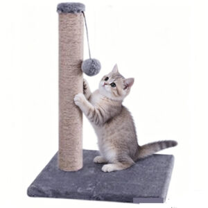 single sisal cat scratching post for indoor cats, vertical cat scratch tower with hanging ball