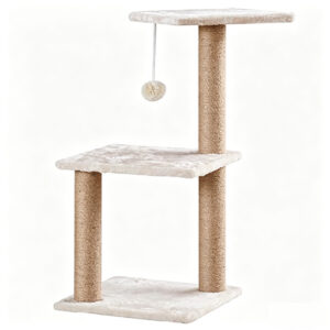 SZHD-SP1003-05 multi-level cat scratching tree, 3-tier sisal cat tower with plush platforms and hanging toy