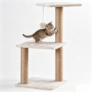 SZHD-SP1003-05 cat scratching tower, kitten playing on multi-level cat tree with hanging ball toy