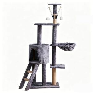 SZHD-SP1003-15 Tall Multi-Level Cat Tree with Condo, Hammock, Ladder & Sisal Posts, 130cm Tall Grey Cat Tree 927