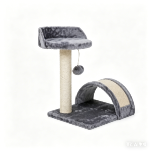 SZHD-SP1003-08 Cat Scratching Post with Perch and Tunnel, 45cm Tall Grey Cat Tree with Sisal Post