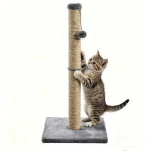 SZHD-SP1003-D sisal cat scratching post, kitten playing with vertical cat scratcher with hanging toy