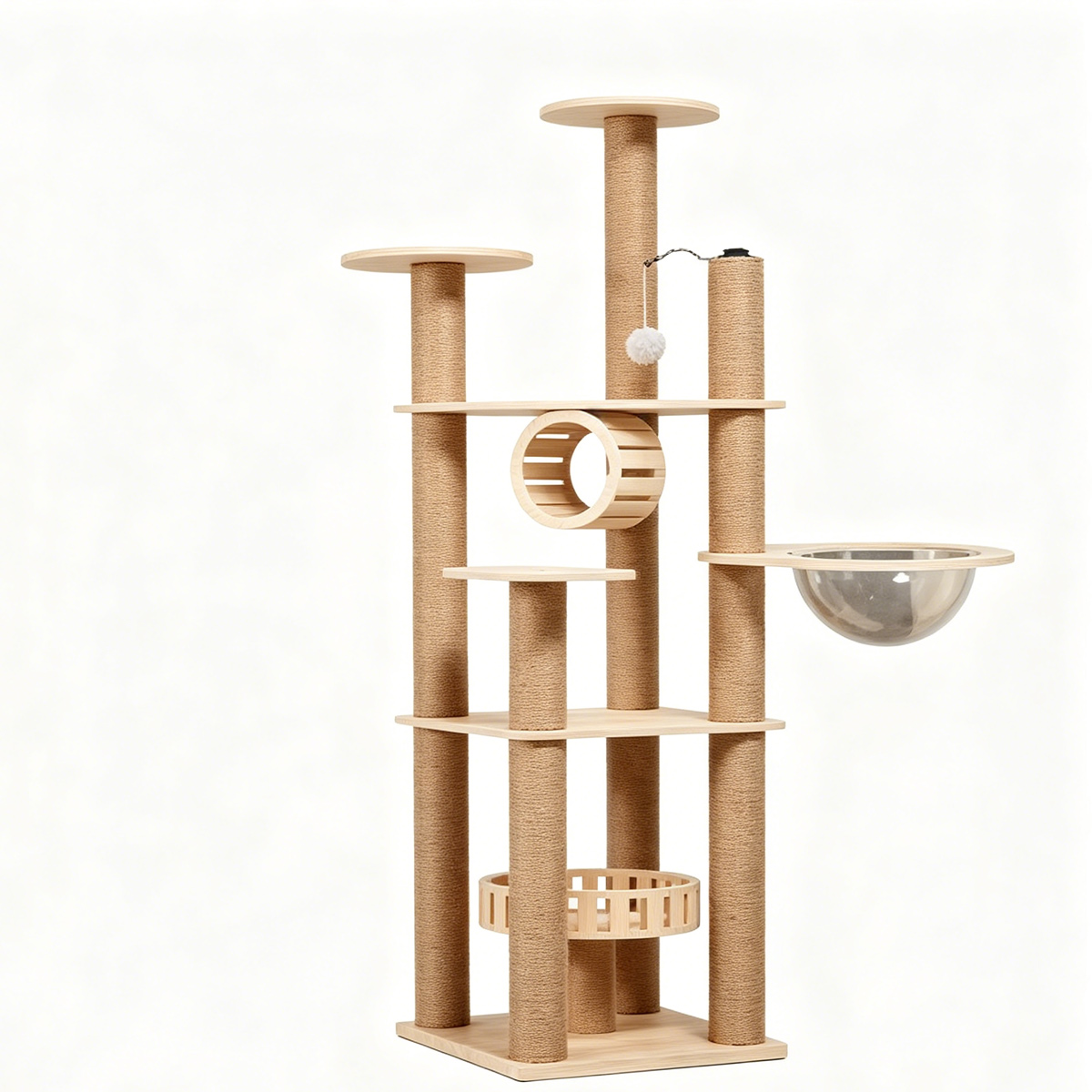 SZHD-SP5001-09 Multi-Level Solid Wood Cat Tree with Sisal Posts & Space Capsule