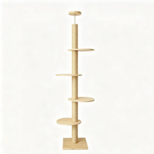 SZHD-SP5001-10 Floor-to-Ceiling Solid Wood Cat Tree, 6-Tier Platform Sisal Scratching Post for Multi-Cat Households