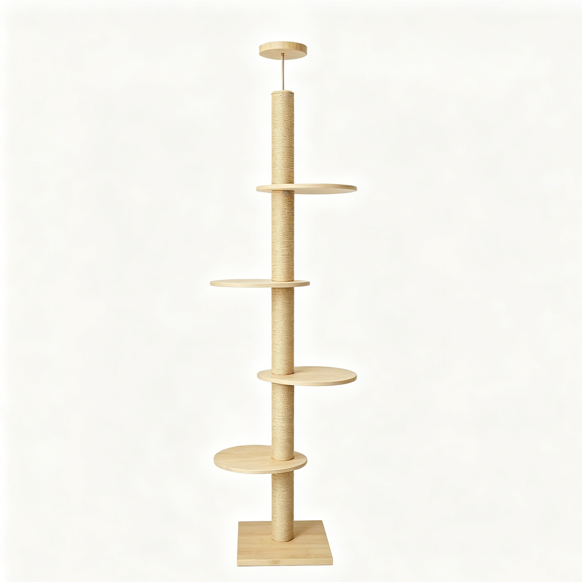 SZHD-SP5001-10 Floor-to-Ceiling Solid Wood Cat Tree, 6-Tier Platform Sisal Scratching Post for Multi-Cat Households