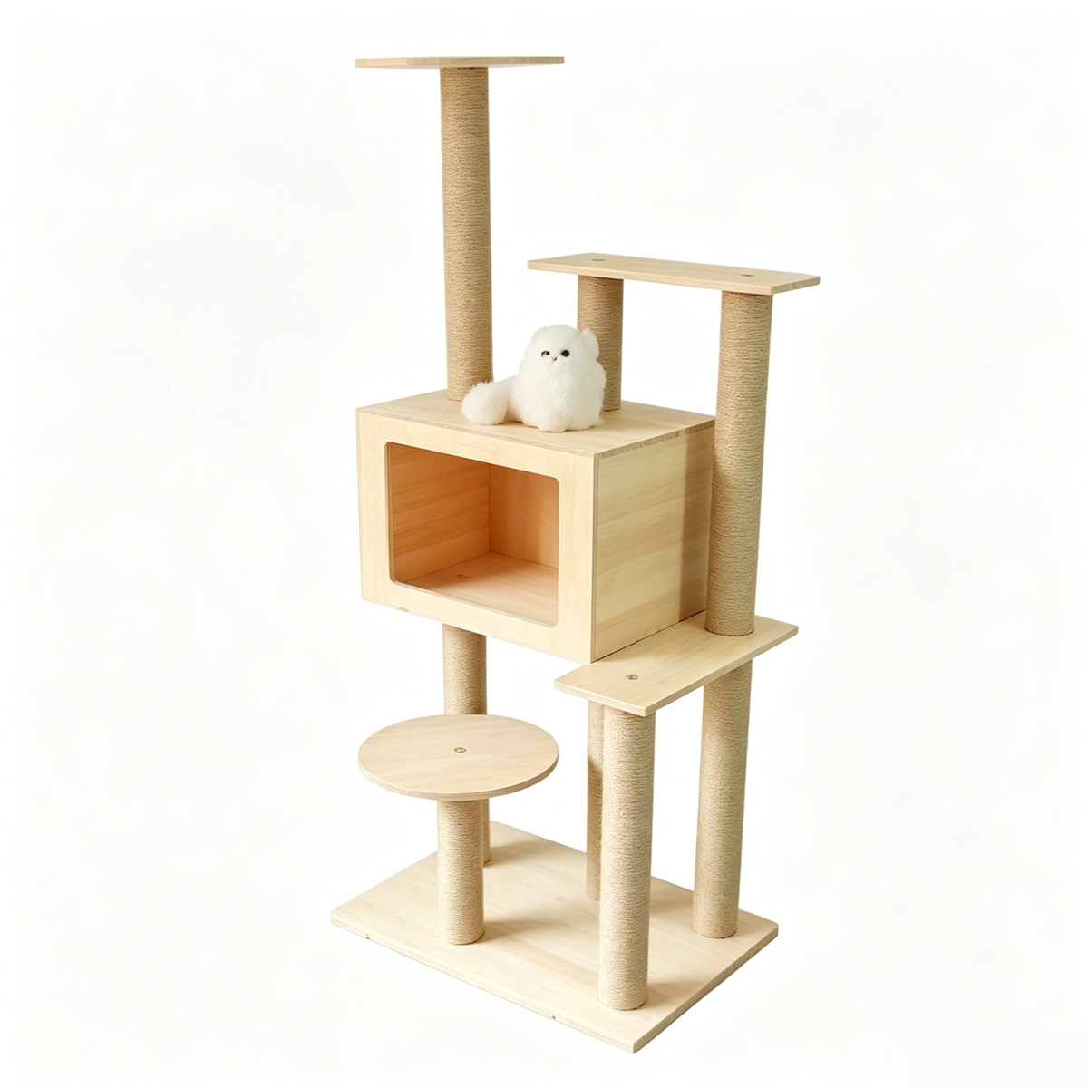 SZHD-SP5001-11 Floor-to-Ceiling Solid Wood Cat Tree, 7-Tier Platform Sisal Scratching Post