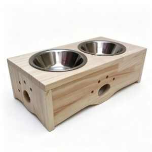 SZHD-SP5001-12 Elevated Solid Wood Cat Feeding Station with Double Stainless Steel Bowls