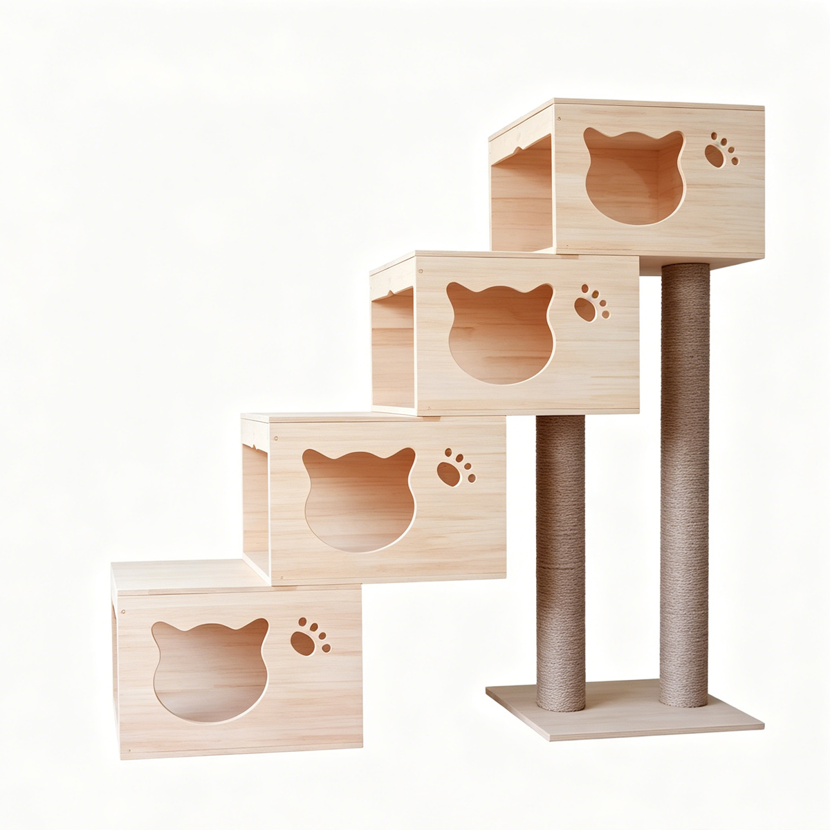 SZHD-SP5001-13 Step-Up Multi-Level Wooden Cat Tree with 4 Condos and Sisal Scratching Posts