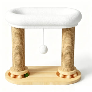 SZHD-SP5001-14 Double Post Cat Tree with Turntable and Plush Bed, solid wood base and sisal scratching posts