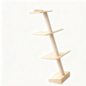 SZHD-SP6001-01 Single Diagonal Tower Cat Tree, 150cm Tall Solid Wood Cat Tree with 3 Platforms, White Background Product Photo