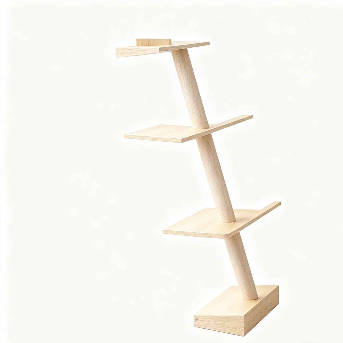 SZHD-SP6001-01 Single Diagonal Tower Cat Tree, 150cm Tall Solid Wood Cat Tree with 3 Platforms, White Background Product Photo