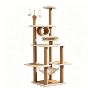 SZHD-SP2001-07 Tall Multi-Level Cat Tree with Sisal Posts, Hammock & Tunnel - White Background