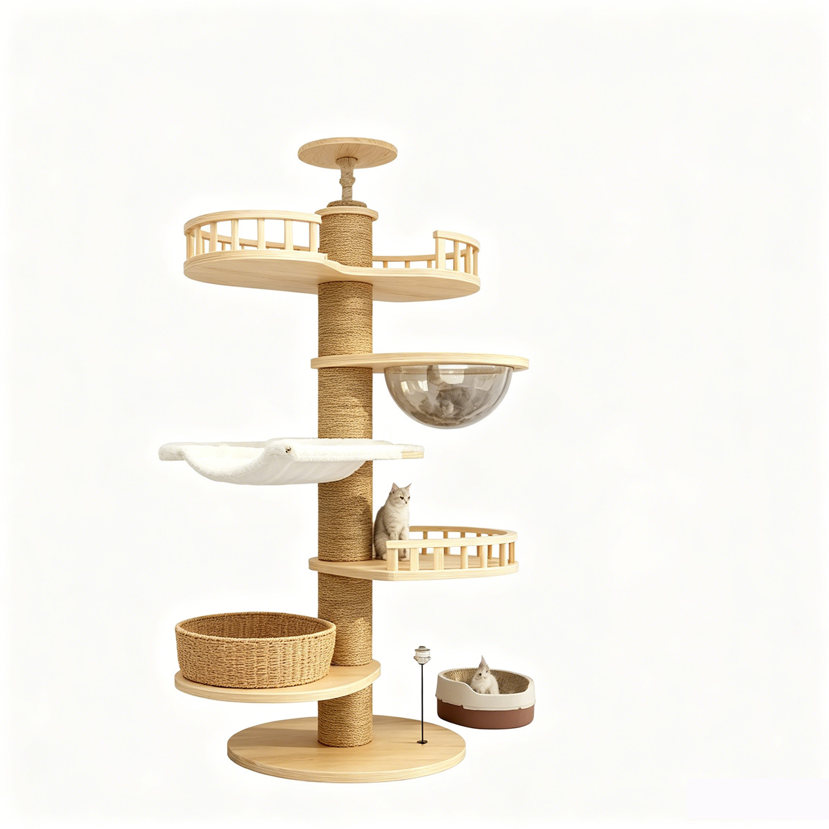 SZHD-SP6001-05 Floor-to-Ceiling Cat Tree, 255-265cm Adjustable Tall Cat Tower with Sisal Posts, Multi-Level Platforms & Cat House