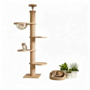 SZHD-SP6001-06 Floor-to-Ceiling Cat Tree with Space Capsule & Multi-Level Platforms, 255-265cm Adjustable Tall Cat Tower