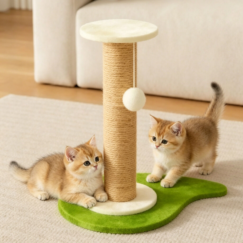 SZHD-SP7001-02 Leaf Base Sisal Cat Scratching Post with 2 Kittens Playing