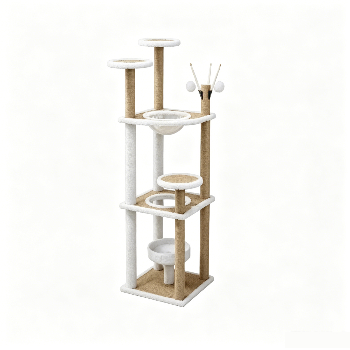 SZHD-SP2001-10 Tall Multi-Level Cat Tree with Sisal Posts & Space Capsule Bed - White Background