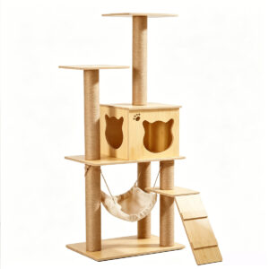 Multi-level melamine cat tree with condo, hammock & wooden ladder