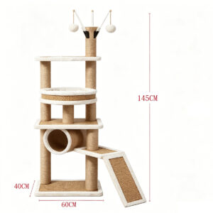 SZHD-SP2001-02 Multi-Level Woven Mat Cat Tree with Tunnel and Ramp