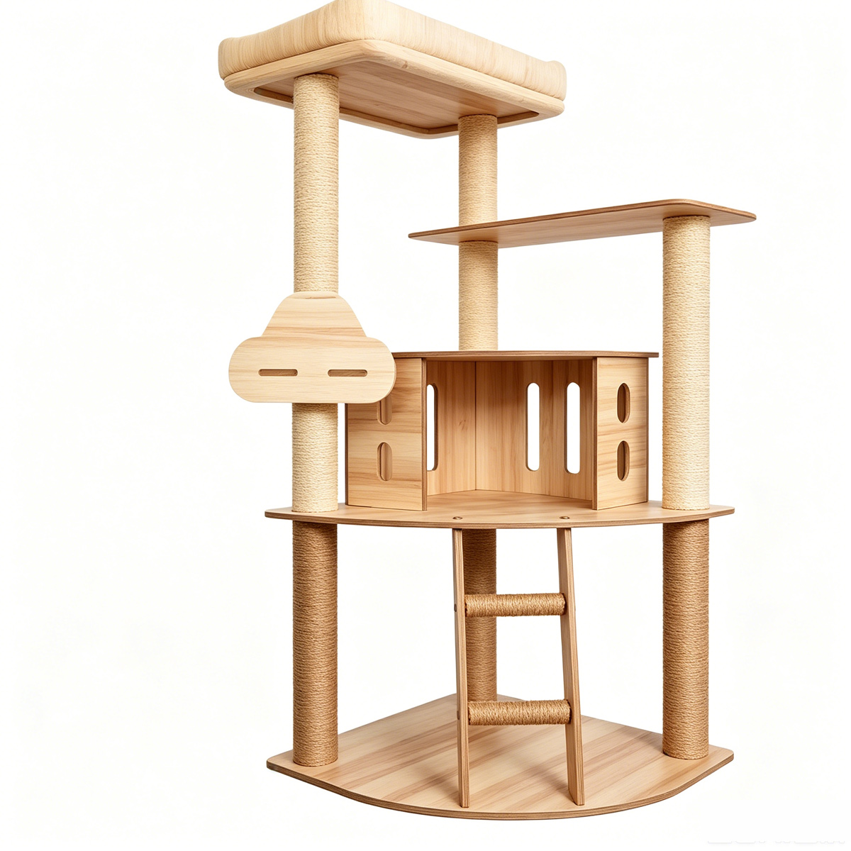 SZHD-SP3001-12 Multi-Level Corner Furniture Board Cat Tree with Enclosed House and Ladder