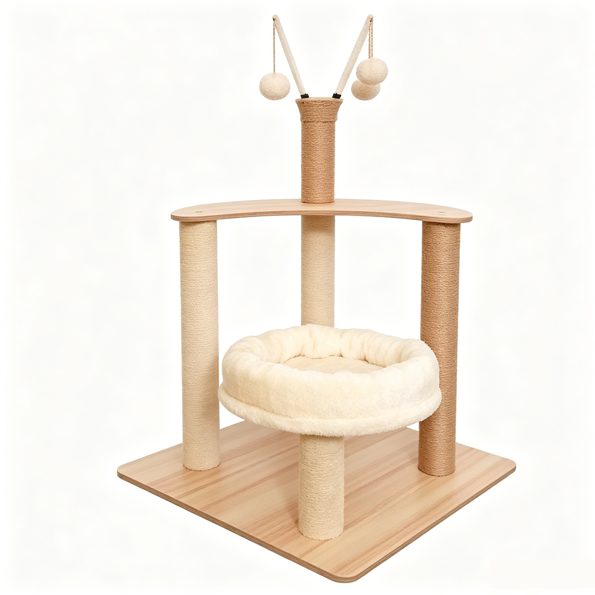 SZHD-SP3001-13 Compact Moon-Shape Furniture Board Cat Tree with Plush Bed and Sisal Posts