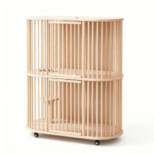 SZHD-SP4001-02 Double-Level Solid Wood Cat Cage with Wheels, Indoor Cat Enclosure for Multi-Cat Households