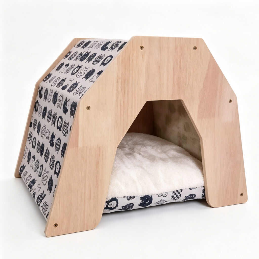 SZHD-SP4001-03 Wooden Cat House with Plush Cushion