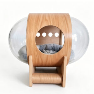 SZHD-SP4001-06 Laminated Veneer Density Board Capsule Cat Bed with Dual Transparent Domes