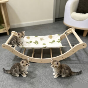 SZHD-SP4001-08 Wooden Cat Rocking Bed - 2 Cats Relaxing