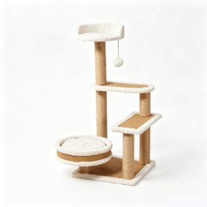 Multi-level woven mat cat tree with sisal scratching posts, woven platforms, and cozy bed for small/medium cats - SZHD-SP2001-04