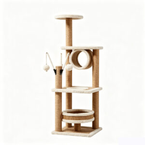 SZHD-SP2001-05 Multi-Level Cat Tree with Sisal Posts, Tunnel, and Cozy Beds - White Background