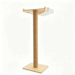 SZHD-SP5001-03 Wooden Cat Scratching Post with Suction Cup Window Perch, isolated on white background