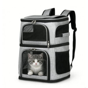 bk-sp002 double layer pet carrier backpack front view with cat inside