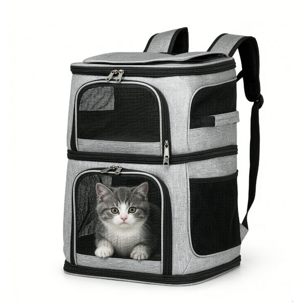 bk-sp002 double layer pet carrier backpack front view with cat inside