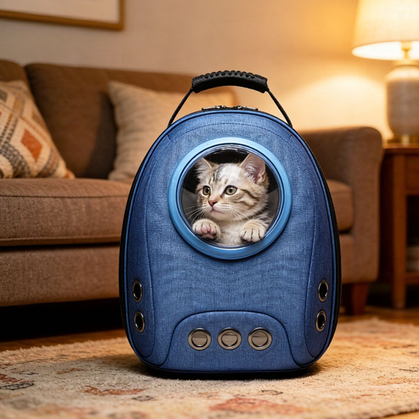 bk-sp003 pet space capsule backpack scene, cat comfortable for outdoor travel