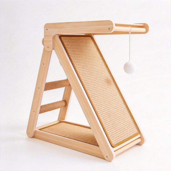 SZHD-SP901-03 folding solid pine wood cat scratching ramp, white background product shot